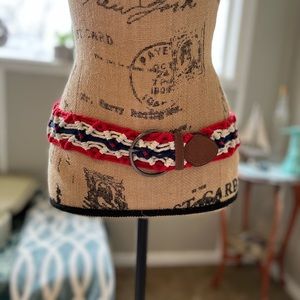 Vintage Red white and blue woven macramé Belt
